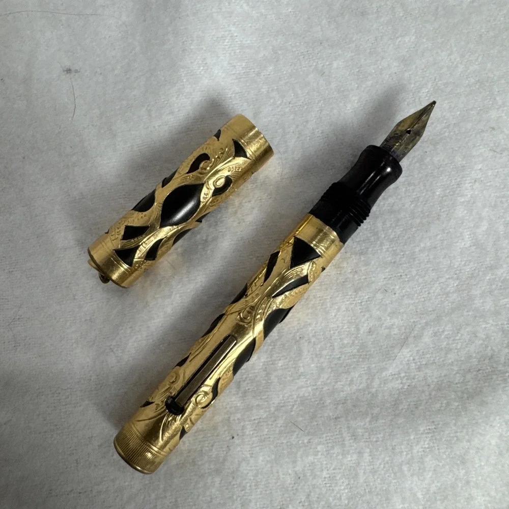 Vintage 1930s Sheaffer Fountain Pen Victorian Filigree Gold Overlay